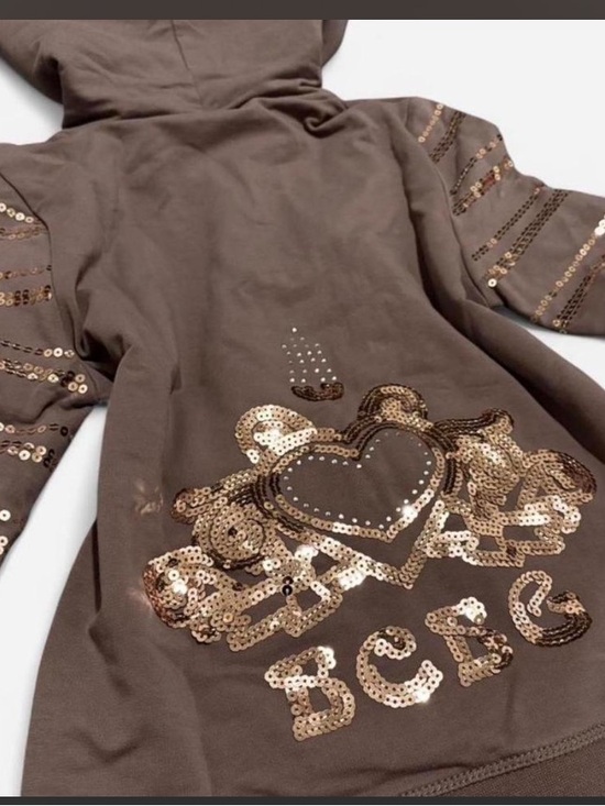 BCBG Tops - BCBG Brown Sequin-Embellished Zip Hoodie